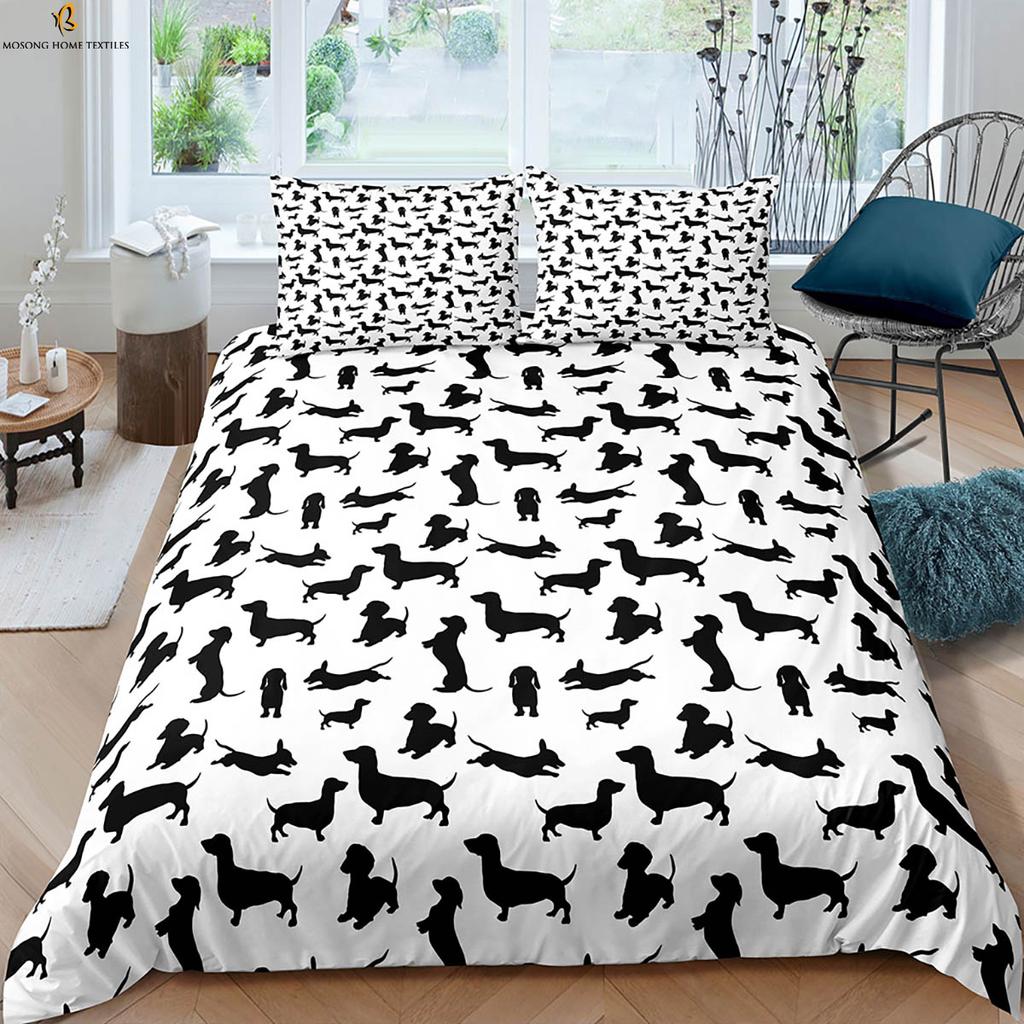 Cartoon Dog Animal Print Quilt Cover Simple Style Children's Room Bedding Set Quilt Cover Pillowcase Three-Piece Set