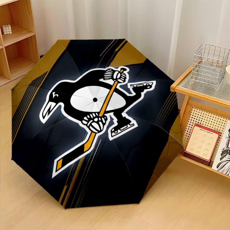 Pittsburgh Penguins Print Auto 8?Ribs Folding Umbrella Wind Resistant Lightweight Automatic Umbrella For Daily Travel