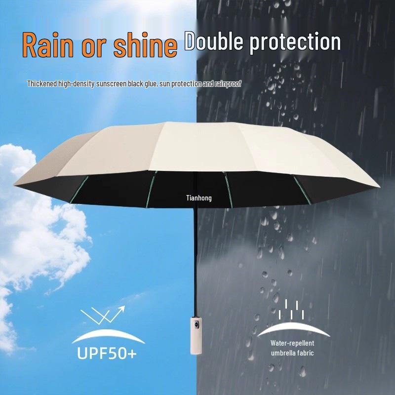 24-Rib Automatic Umbrella: Durable, Unisex, UV & Rainstorm Protection, Three-Fold Design for Sun and Rain.