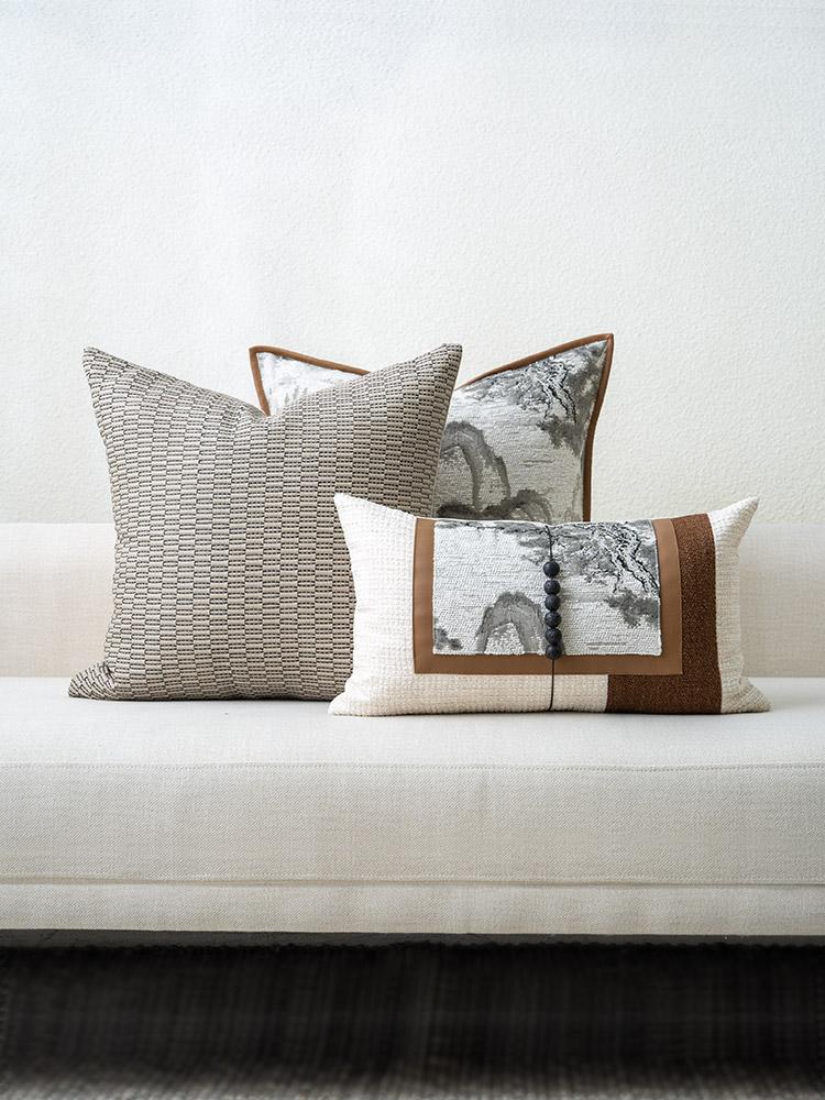 Modern Chinese Style Sofa Pillow Mountain Water Landscape Painting Lightweight Luxury Combination Home Stay Bed Head Cushion