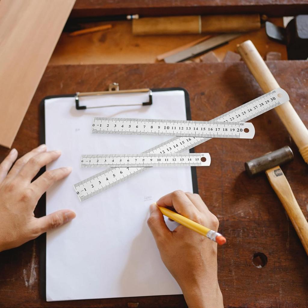 Angoily Stainless Steel Ruler Straight Edge: 3PCS Meter Stick Straight Rule Yardstick Machinist Tools for Measuring Tool Office Carpenter Metal