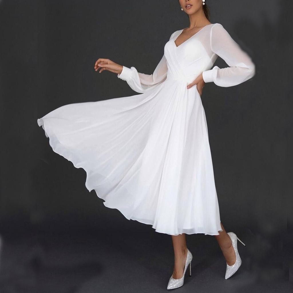 Fashion Party Dress Lace Long-Sleeve Women Sexy Ladies Solid Color Dress