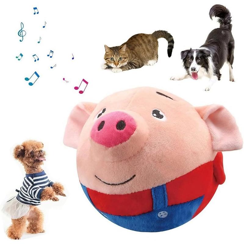 Vibrierendes Hundespielzeug Wiederaufladbarer Teaser für Haustierkatzen Hunde Interaktiver Plüsch-Schweinchenball mit Hüpfen und Soundeffekt