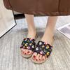 Four Seasons Home Large Size Linen Slippers Fashion Printed Thick Bottom Non-slip Sweat-absorbing and Wear-resistant Outsole Couple Hemp Slippers
