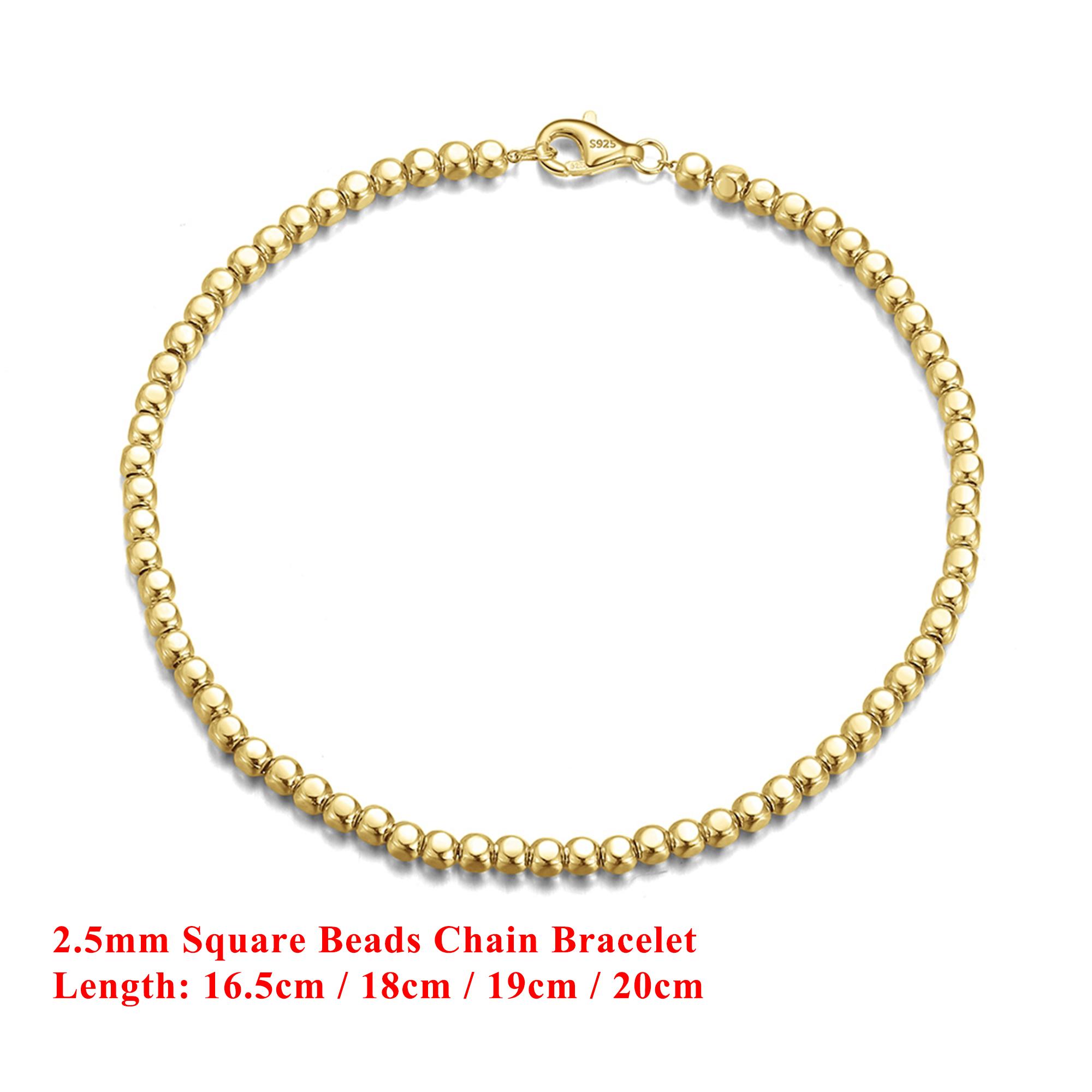 

EFFIE QUEEN 100% 925 Sterling Silver 14k Gold Square Beads Chain Bracelet Simple Jewelry for Women, Men Wedding Party Gift SB124 16.5cm