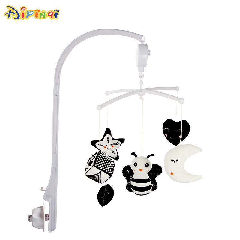 Aipinqi Black & White Baby Mobile with Stand & Music Box - Plush Animal Soothing Toy for Crib