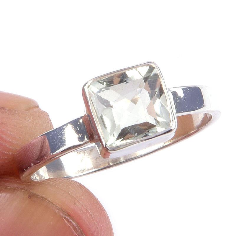 

Natural Green Amethyst Gemstone Handmade 925 Solid Sterling Silver Ring S.7 C2W26