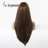 Women's Long Layered Curly Wig with Straight Bangs, Brown Highlights, Full Head Cover, Machine-Made with Chemical Fiber Rose Net, 2026 Hot Style.