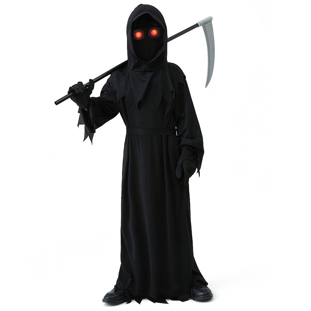 Children's Halloween Grim Reaper Costume with Red Light Eyes and Scythe