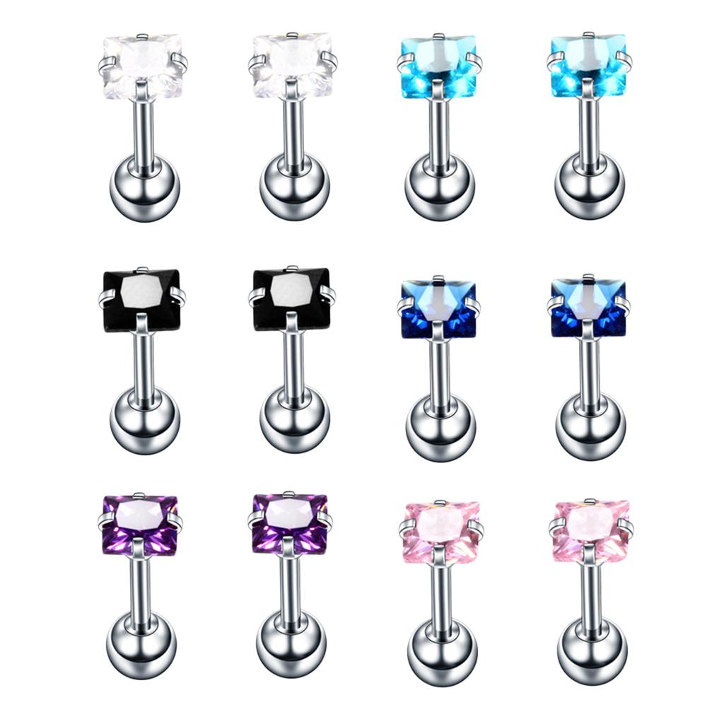 12 Pieces 16G Stainless Steel Cubic Zirconia Earrings for Women Stud Body Jewelry Set
