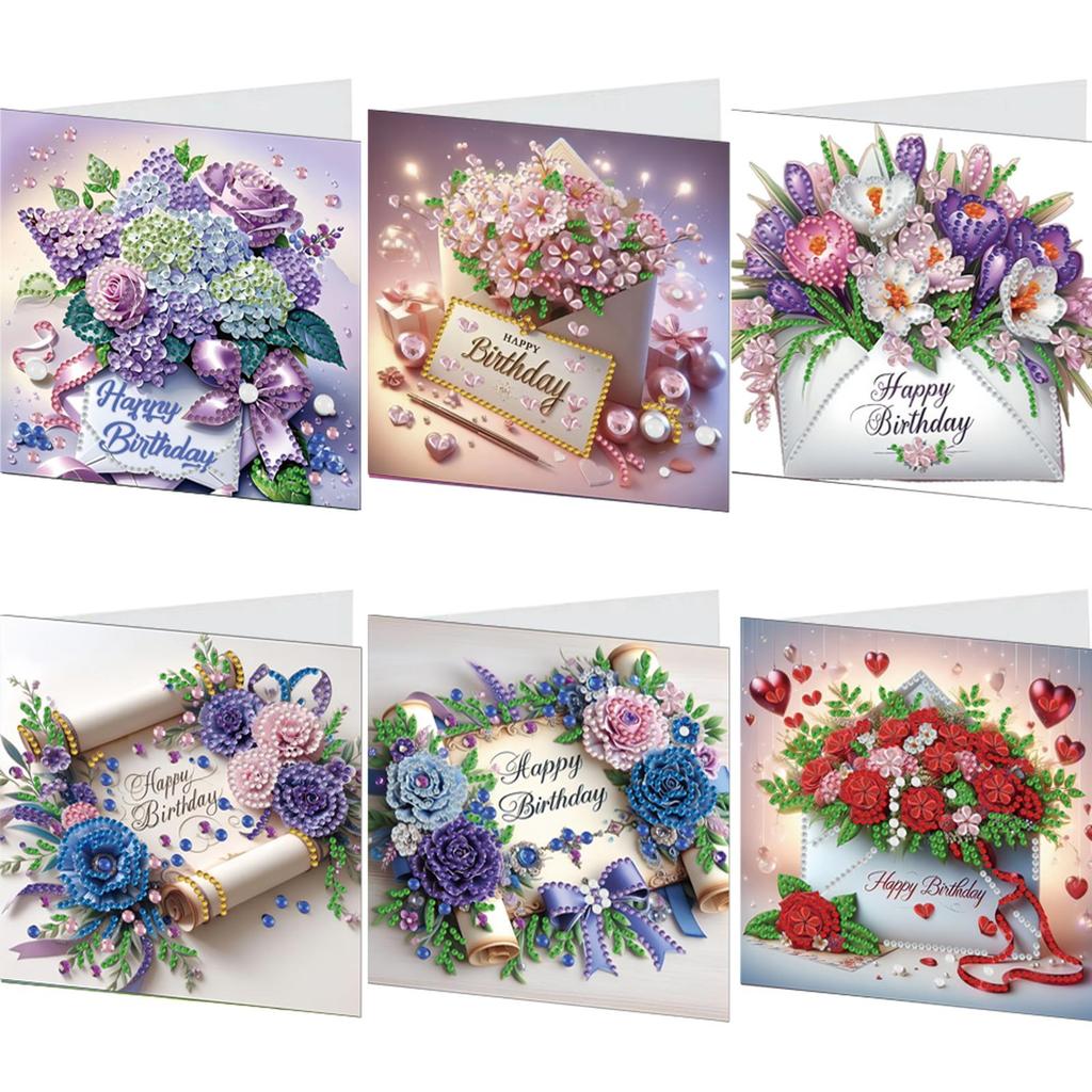 6PCS DIY Diamond Painting Greeting Card Set Birthday Theme Diamond Art Handmade Cards Creative Birthday & Thanksgiving Card Kit