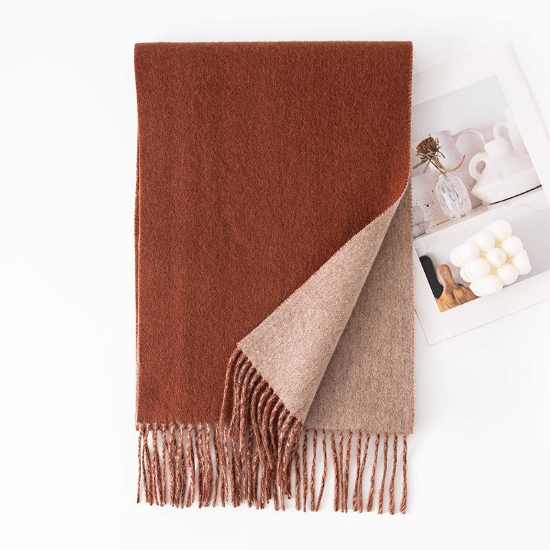Lamb Wool Solid Color Large Scarf Autumn and Winter New Double Sided Wool Scarf Versatile Thickened Warm Shawl Dual Use