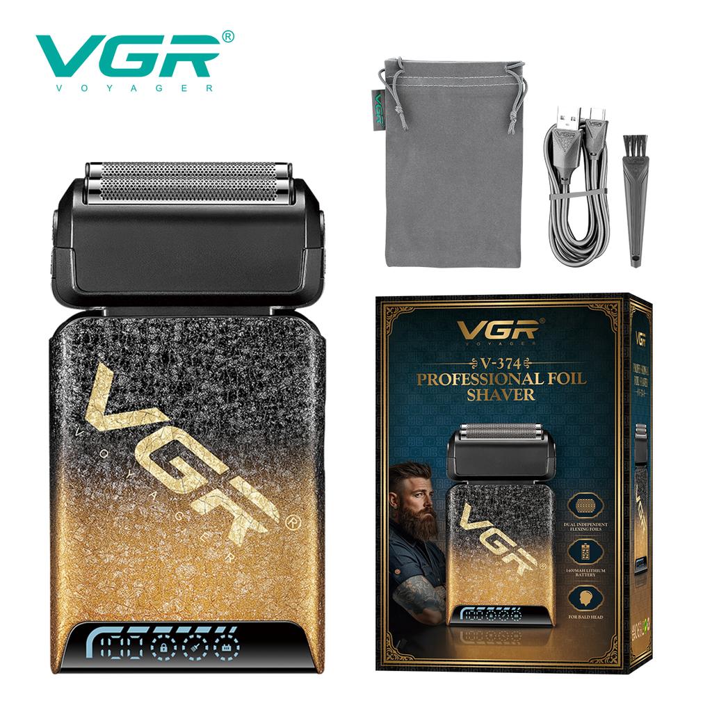 VGR New Reciprocating Men's Double Blade Shaver Gradient Color Ice Crack Body High-end Shaver Intelligent Digital Display Home Razor Shaver V-374