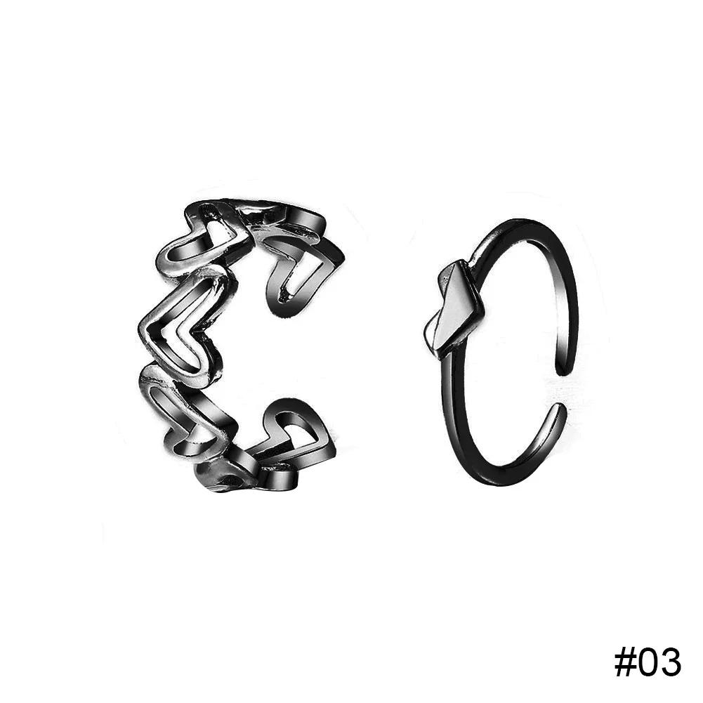 Punk Alloy Couple Rings Set 2pcs Silver Color Heart Butterfly Shape Fashion Love Jewelry Gift For Women Girls