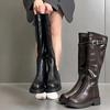 Cowhide version~ long boots women's autumn and winter retro side zipper thin long boots but knee thick heel high boots knight boots