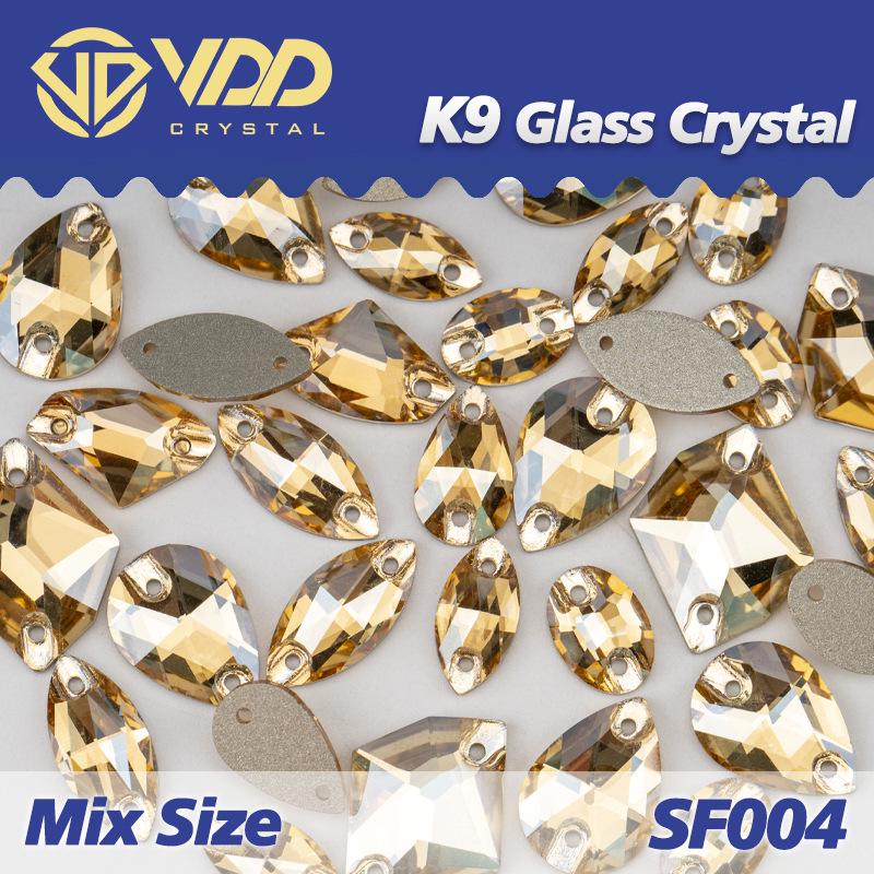 VDD K9 Glas Kristall Strasssteine: Gemischte Formen & Größen, Handgenäht, Hochwertige DIY-Kleidungsdekorationen, Knöpfe mit flacher Rückseite.