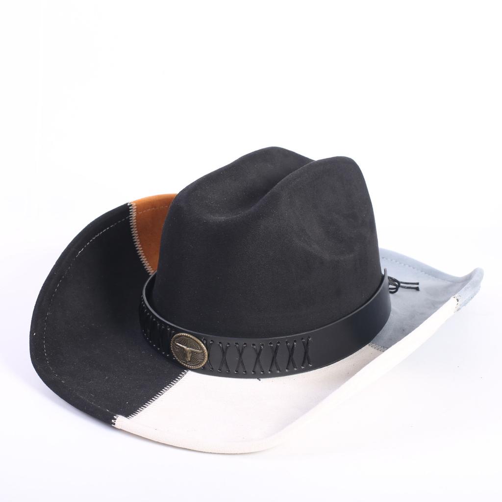 Popular European and American classic splicing suede western cowboy hat men's and women's senior big-brimmed cowboy hat