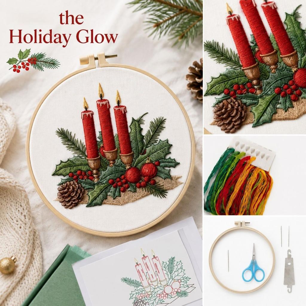 Christmas Embroidery Kit, Holiday Sewing Set for DIY Projects