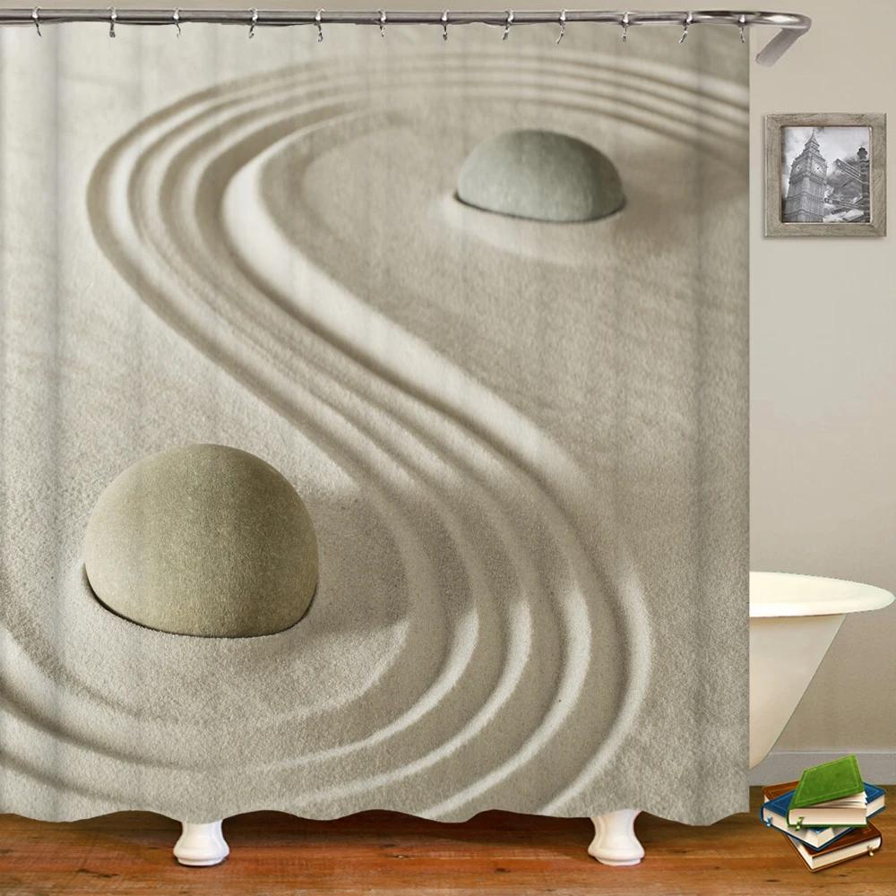 Flowers Plant Pebble Printed Shower Curtain Waterproof Washable Bathroom Decorative Curtain 3D Shower Curtains With Hook 240X180