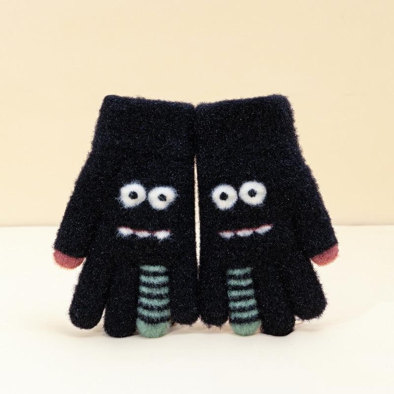 Winter Knitted Gloves Cartoon Stripe Elastic Five-finger Gloves Fashion Thickend Kids Gloves Boys And Girls