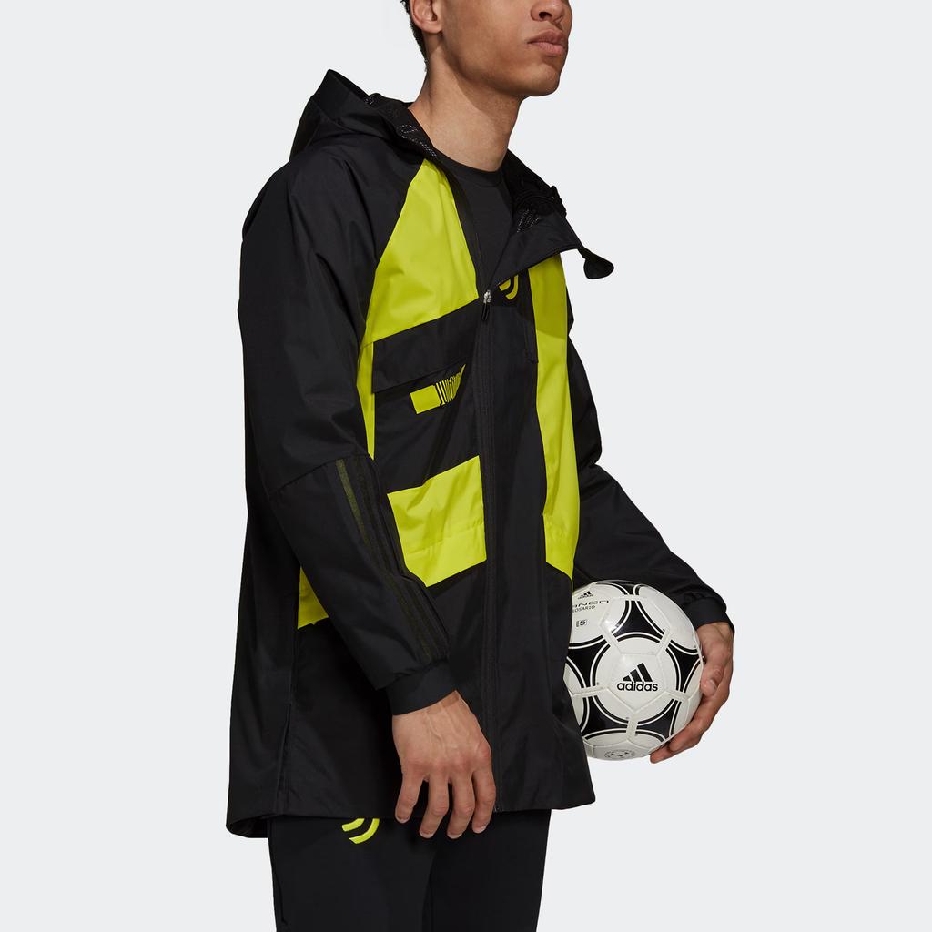 Adidas Juventus Travel Drill Performance Soccer Travel Series Comfortable Soft Woven Zipper Front Pocket Jacket Men Jacket Black Lime-Green GR2910