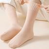 1 Pair Women Winter Socks Solid Color Ribbed Cuffs Thickened Plush Lining Sleeping Socks Autumn Winter Daily Wear