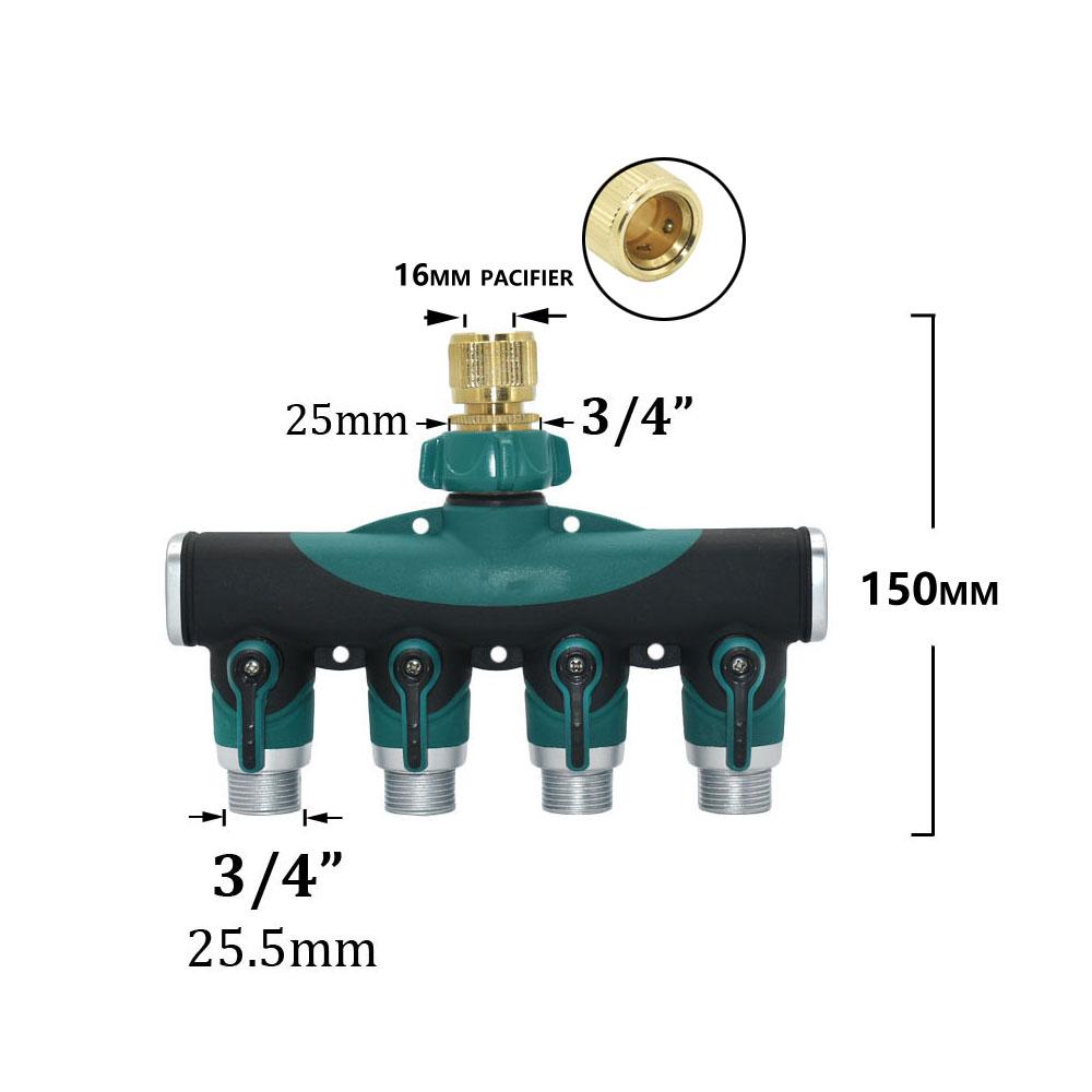 3/4“ Thread 4-Way Tap Hose Water Splitter Valve Zinc alloy Outdoor Faucet For Garden Irrigation Systems