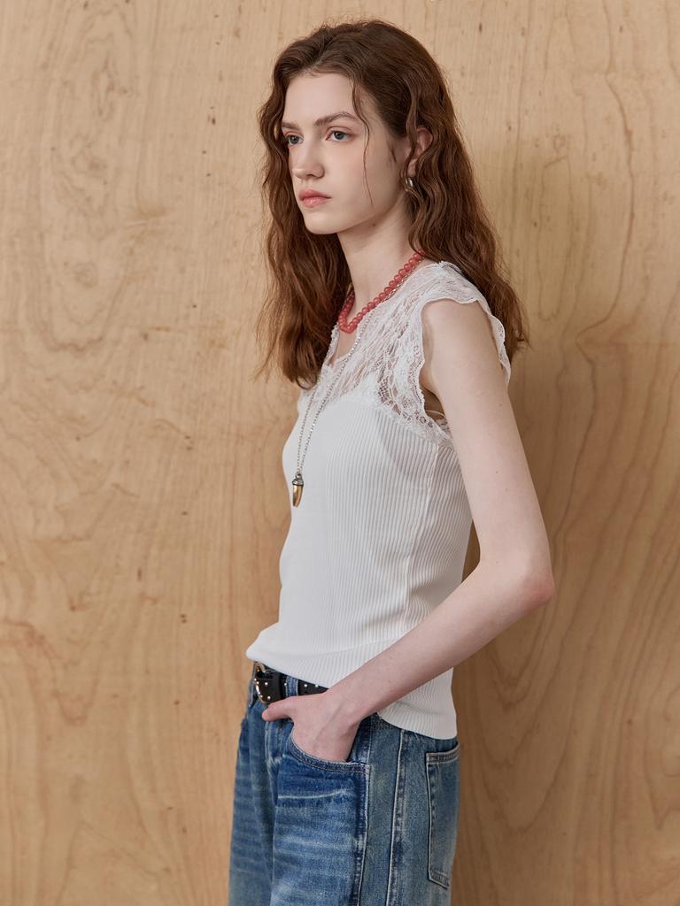 MAXZA Lace Block Cap Sleeve Bustier Sleeveless Knit