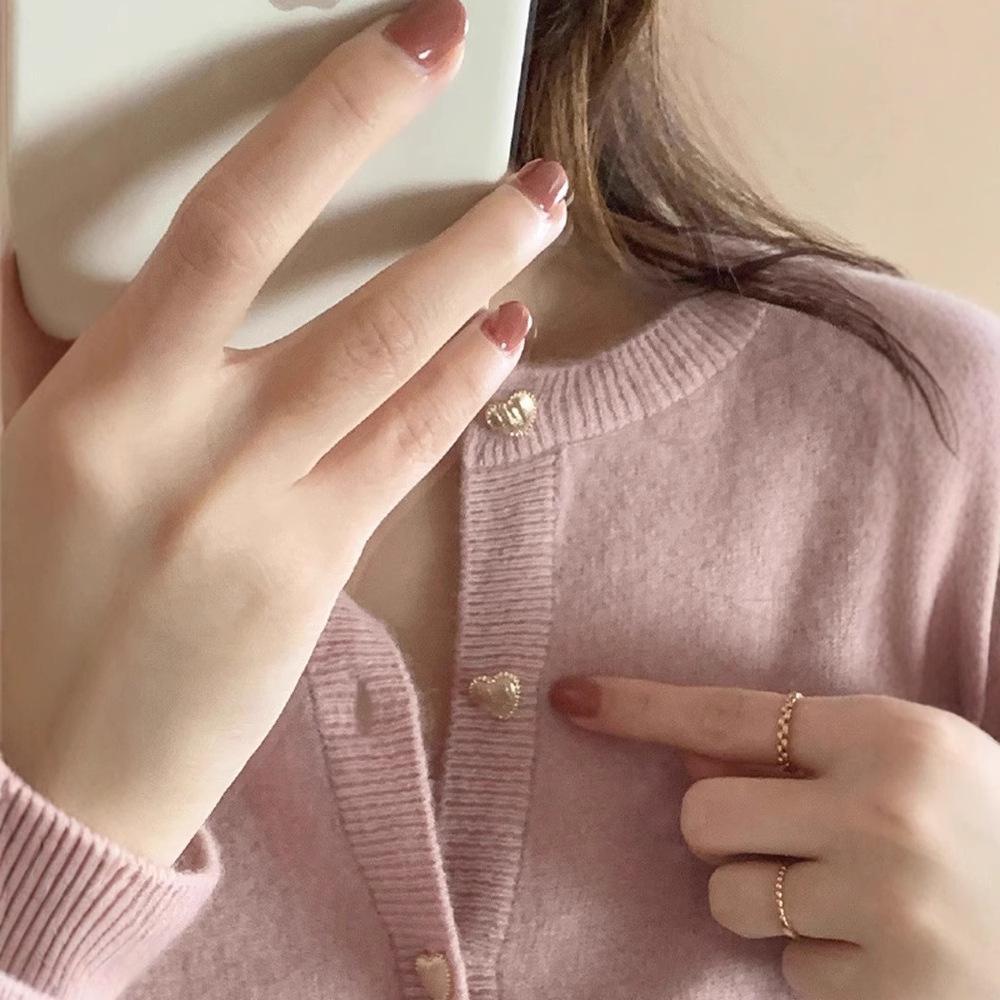 Soft Waxy Love Button Knitted Cardigan Women's Autumn and Winter Gentle Top Small Fragrant Wind Crew Neck Sweater Short Coat