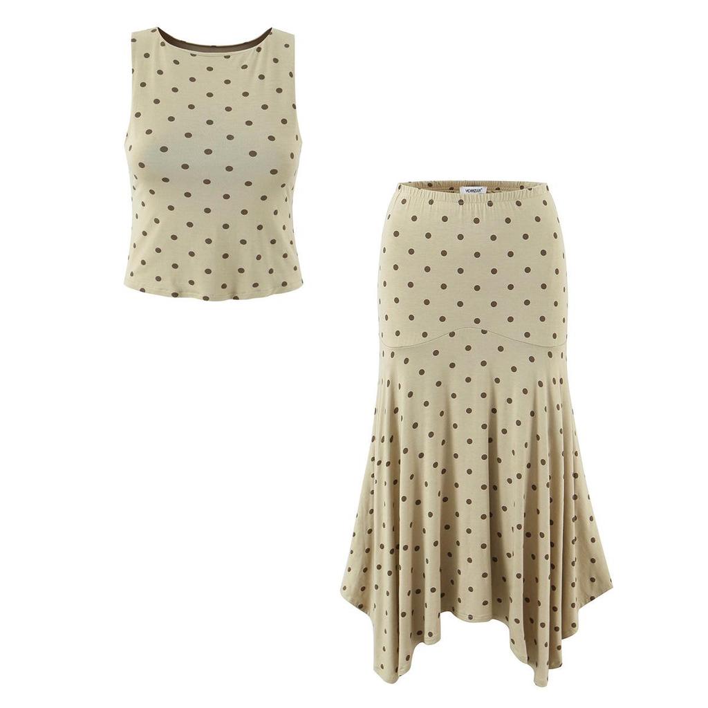 2026 European & American Summer Fashion Slim Polka Dot Tank Top & Skirt Set for Women - D79836