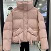 Down Jacket Women's New Casual Stand-up Collar Fashion Triangle Streamer White Duck Down Thickened Autumn and Winter Coat