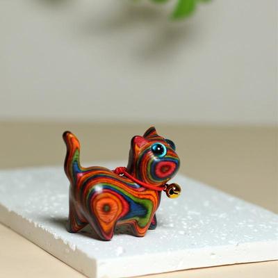 Figurita de Gato de Madera Hecha a Mano, Encantador Gatito de Ojos Grandes, Coleccionable Creativo Tallado, Decoración Versátil para Interior y Exterior, Regalo Ideal de Navidad