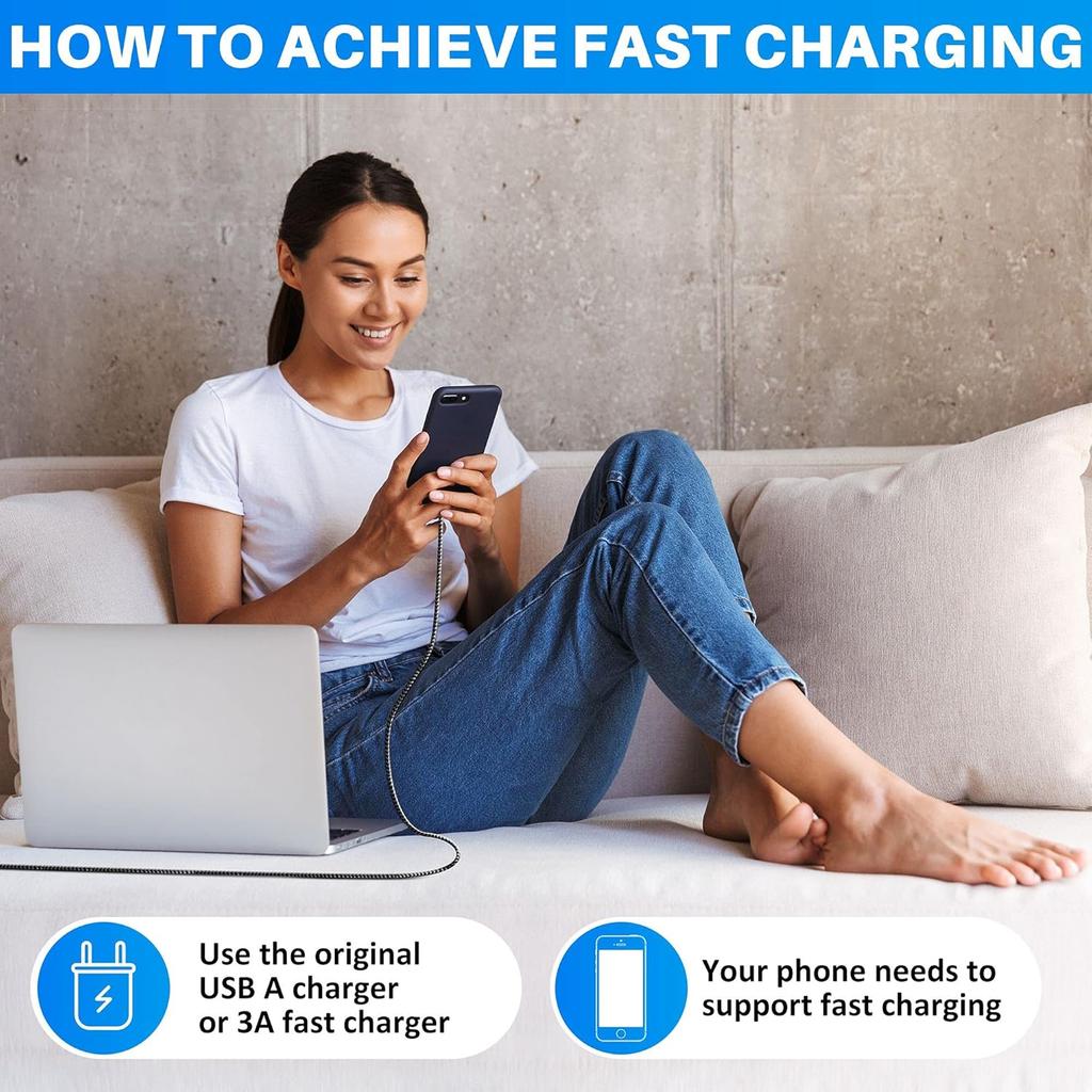 USB C Cable 2FT (2-Pack), 3A Fast Charging USB A to USB C Cable, Nylon Braided Jacket, for iPhone 16/16 Plus / 16 Pro Max /15 Series, Galaxy S24/S23
