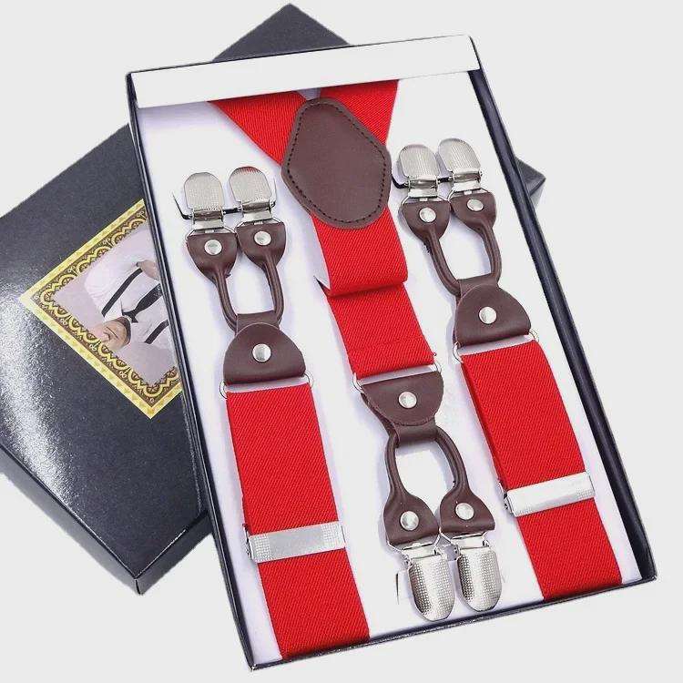 Men's Six-Clip Jacquard Wide Suspenders with Printed Webbing