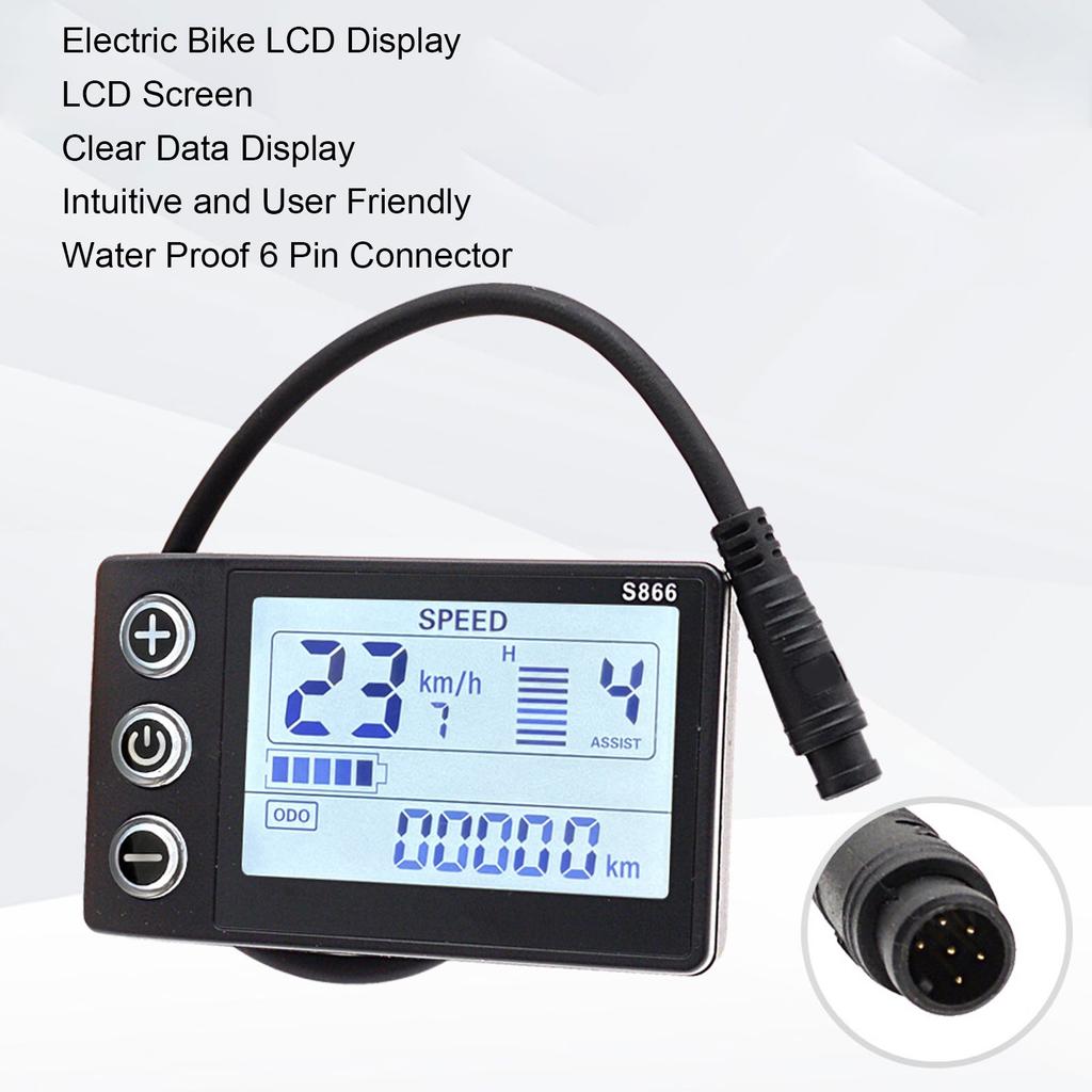 Ηλεκτρικό Ποδήλατο Οθόνη LCD Μετρητής S866 ABS Πίνακας Ελέγχου Ηλεκτρικού Ποδηλάτου με Αδιάβροχο Βύσμα 6 Pin για Τροποποίηση Πατινιού