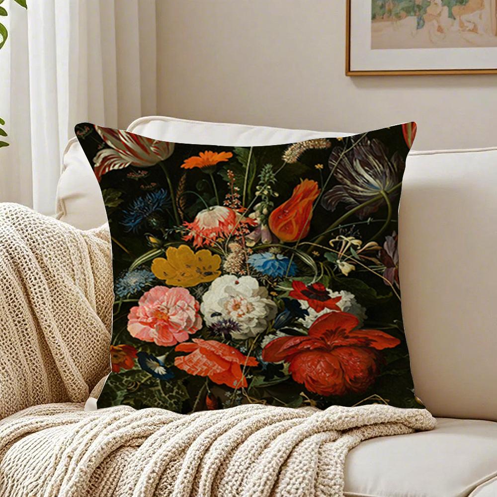 Fashion Casual Beautiful Oil Painting Flowers Cushion Cover Linen Pillowcase Soft For Sofa Bed Home Room Decor