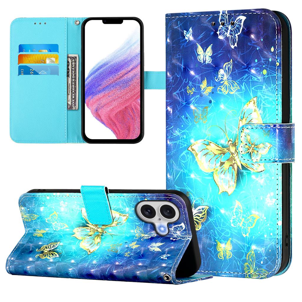 For iPhone 17 Leather Case Pattern Printing Wallet Stand Mobile Cover with Strap