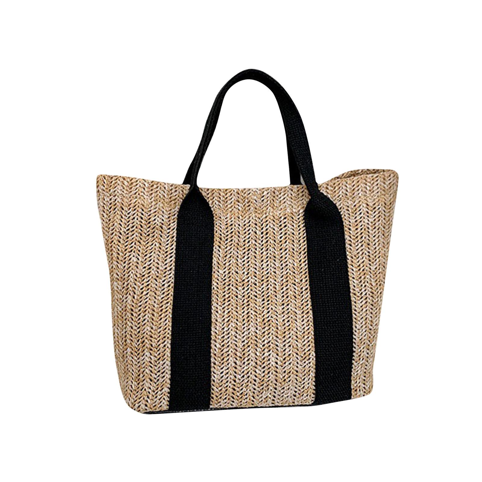 

Плетеная сумка, сумка через плечо, соломенная сумка, большая вместительная летняя сумка для женщин, небольшая свежая универсальная пляжная сумка для путешествий и отпуска One Size чёрный