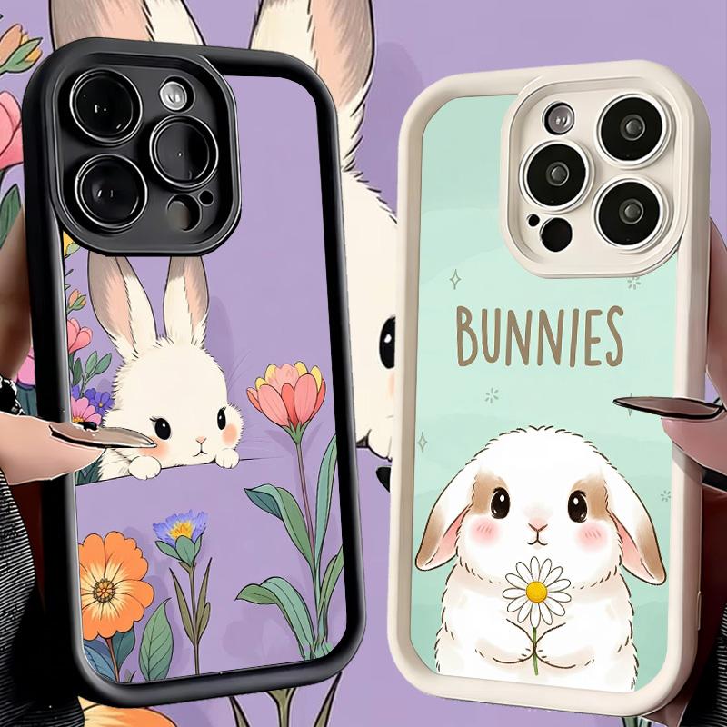 Phone Case for iPhone 17 Air 16E 15 16 Pro Max Cute Cartoon Bunny Rabbit Cover 14 Plus 13 12 Mini Soft Shell Silicone Fundas