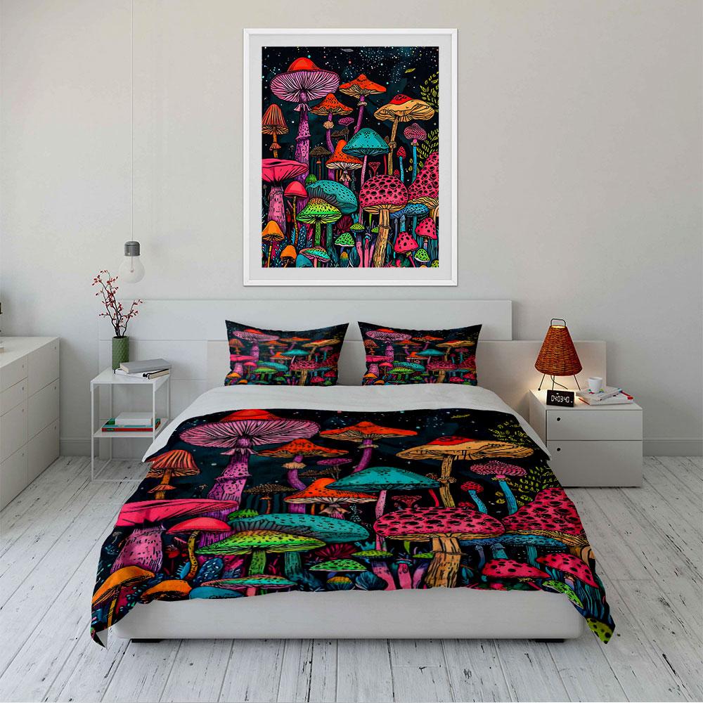 Colorful Mushroom Forest Print Bedding Duvet Cover Set Duvet Cover Pillowcases (1 * Duvet Cover 2 * Pillowcases, without duvet insert)