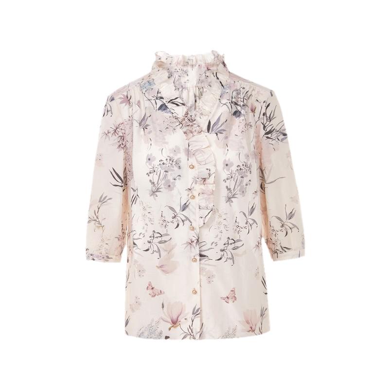 LANGZI V-Neck Ruffle Blouse L