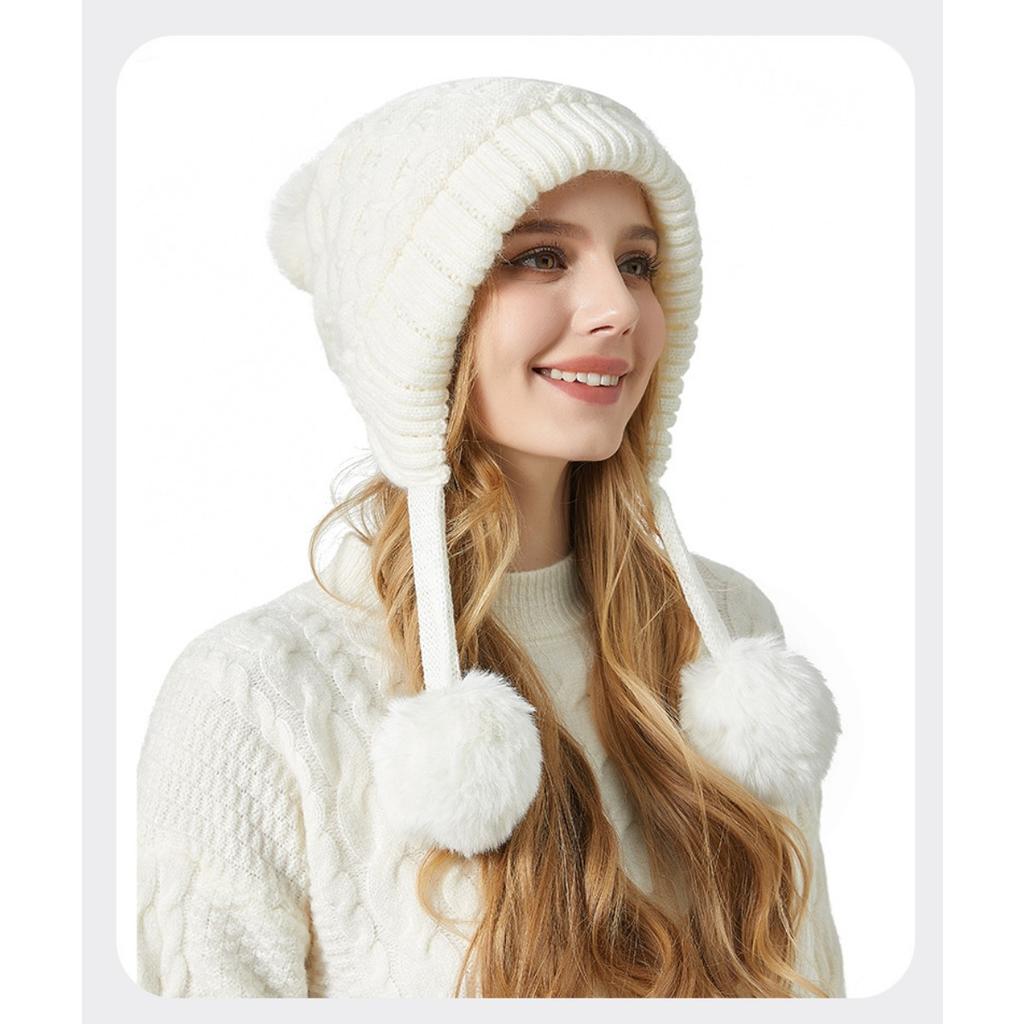 Thickened, Woolen Hat, Women's Hat, Velvet Hat, Outdoor Hat, Warm Hat, Wool Ball, Knitted Hat