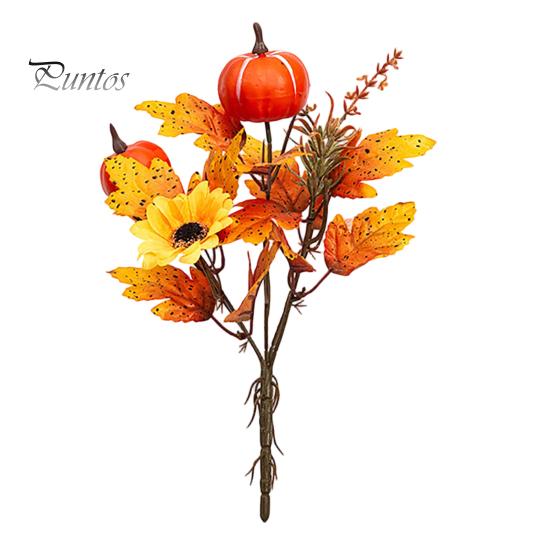 Bouquet Autunnale Artificiale con Zucche in Tessuto Foglie d'Acero Bacche di Grano, Fiori Finti e Decorazioni Autunnali per Centrotavola del Ringraziamento, Stagionale