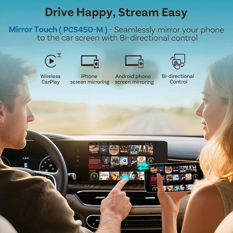 Wireless Car Adapter for CarPlay, MirrorTouch Two-Way Control, Plug & Play, for In-Car Multimedia Systems