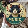 2D Flat 1pc, 8x8 in, Metal Wall Art - Round Humorous Music & Cat Decor Sign with "Music Because Murder Is Wrong" Quote, DurableAluminum Weatherproof