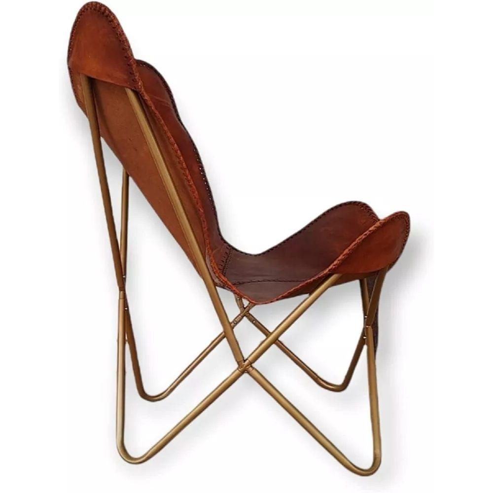 Vintage Antique Leather Lounge Accent Butterfly Relax Arm Lounge Chair Folding