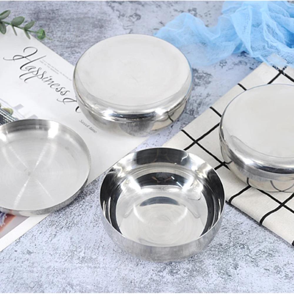 Round Korean Stainless Steel Bowl With Lid Children Bowl Kitchen Accessories Rice Bowl  Kimchee