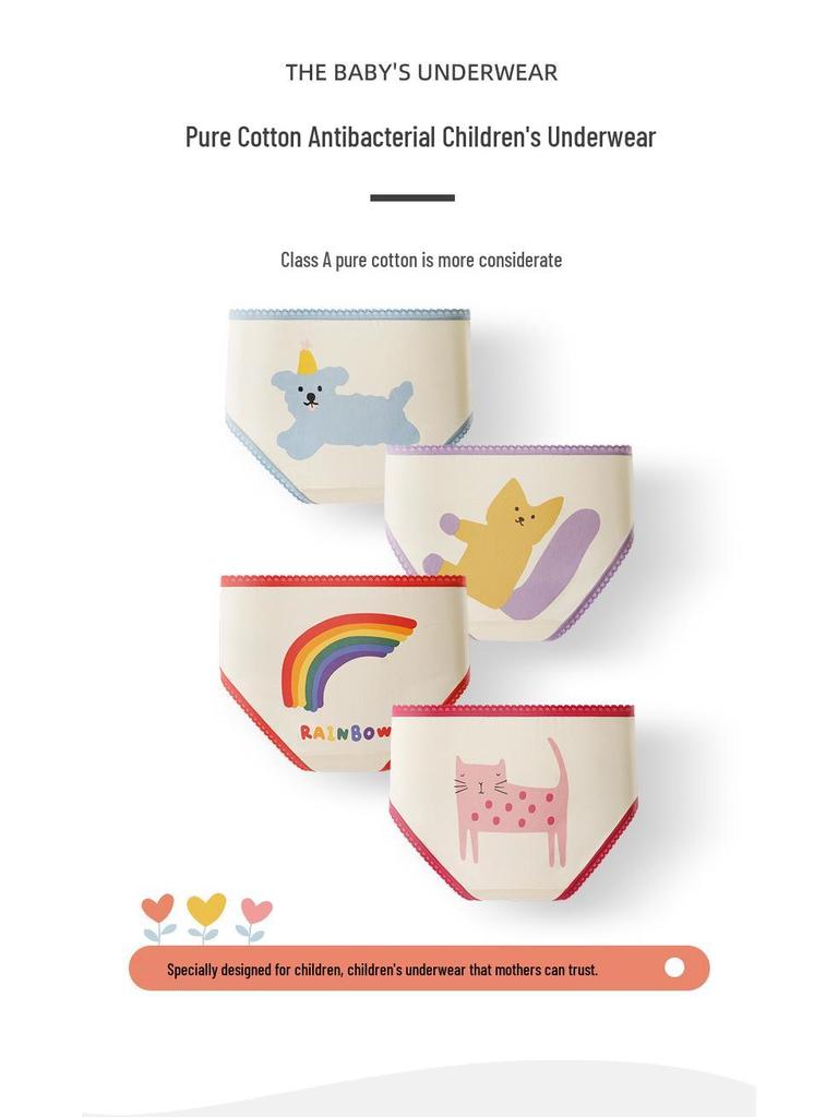 Baby Girls' Cute Cartoon Print Cotton Underpants - Breathable Bow Design for Infants and Toddlers