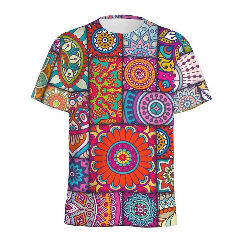 Bohemian Mandala Pattern T Shirt Men Kaleidoscope 3D Printed T-Shirts Summer Fashion O-Neck Loose Short Sleeve Tees Streetwear
