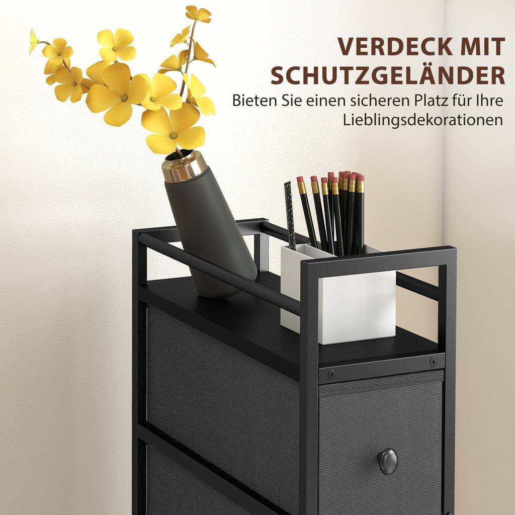4 Drawer Fabric Dresser Chest of Drawers, Slim Storage Cabinet with Steel Frame for Small Spaces, Bedroom, Black
